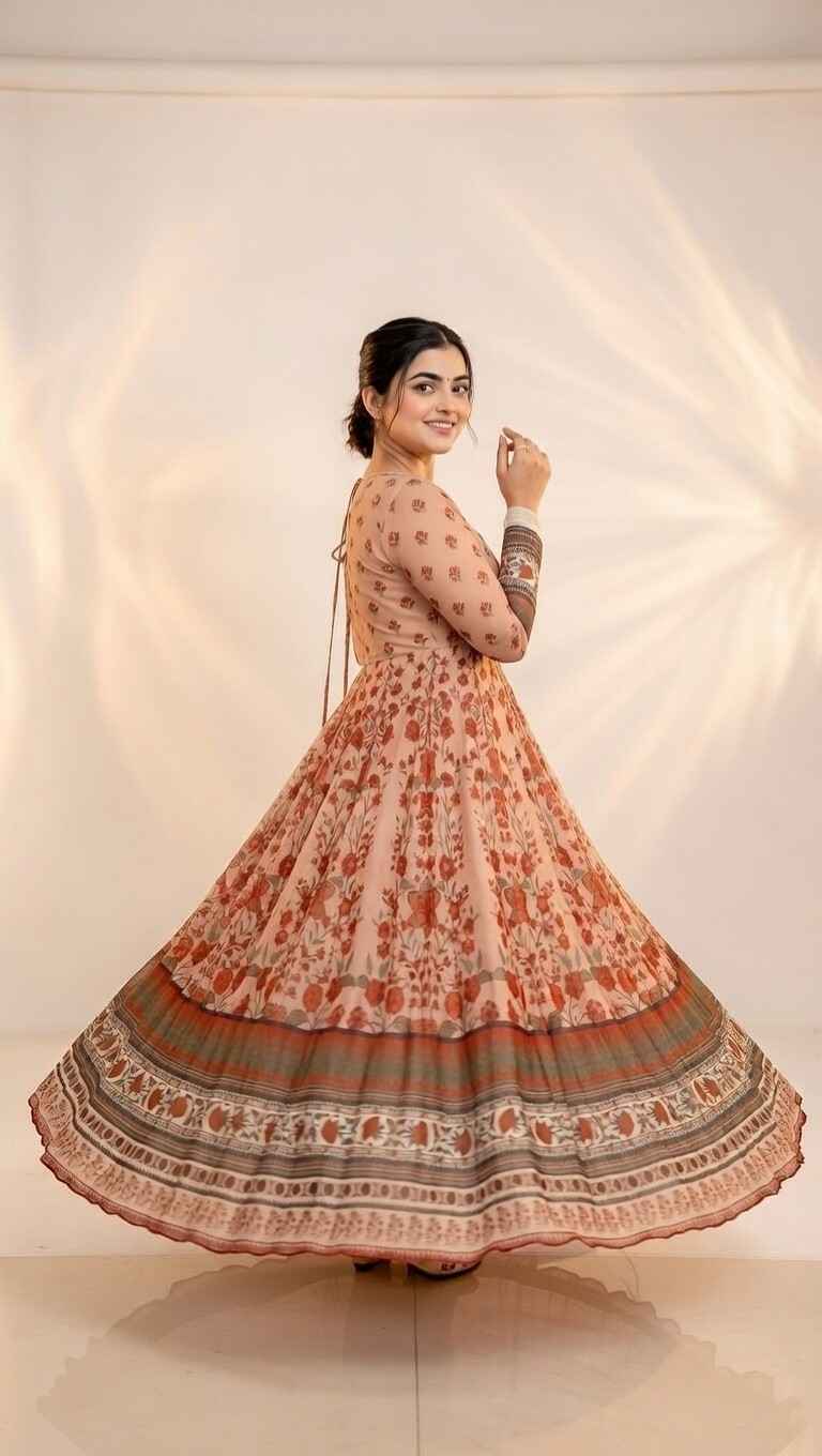 Floral Print Georgette Stitched Anarkali Gown - Image 3