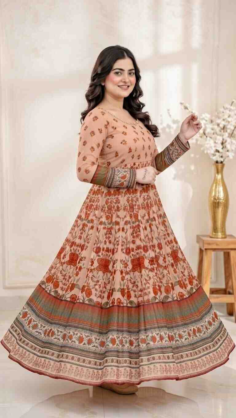 Floral Print Georgette Stitched Anarkali Gown - Image 4