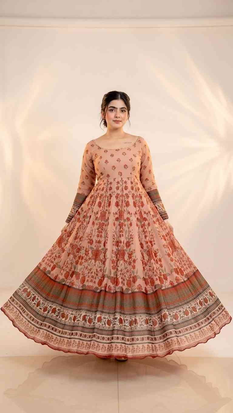 Floral Print Georgette Stitched Anarkali Gown