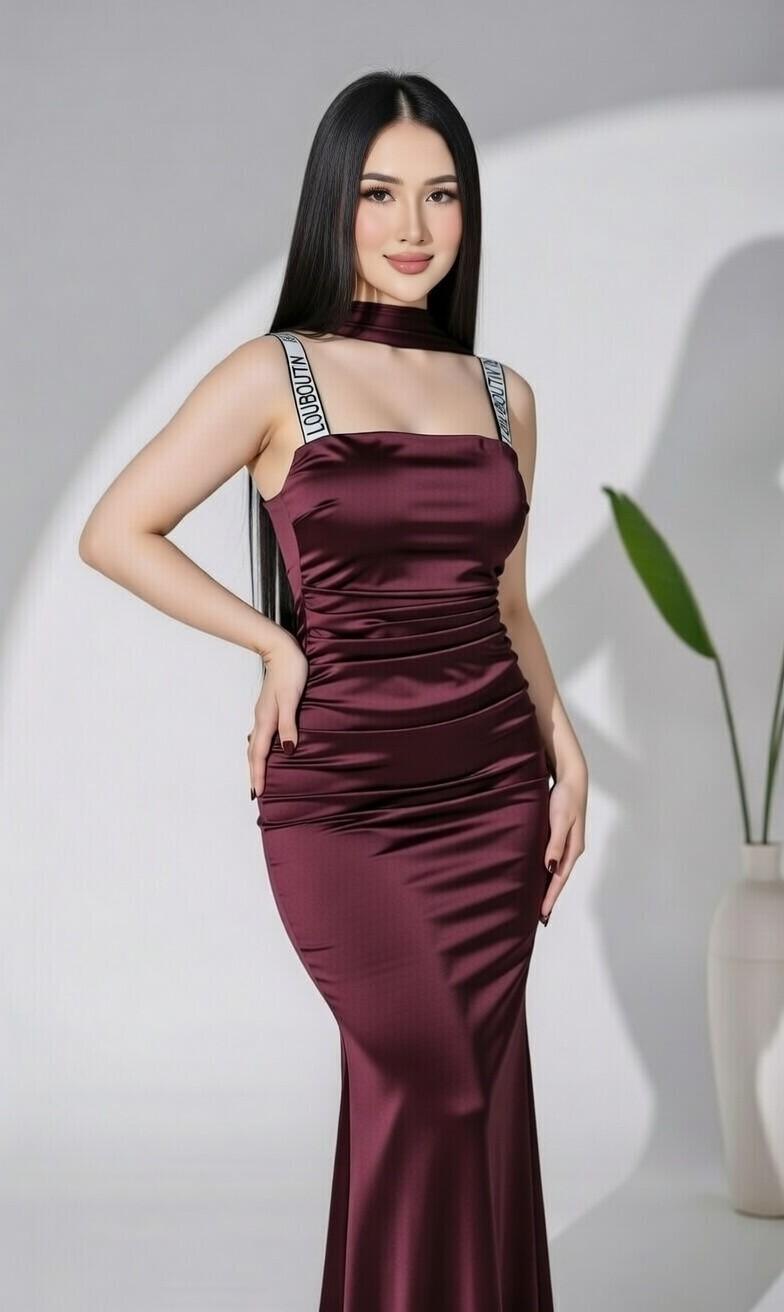 Satin High Neck Choker Maxi Dress - Image 4